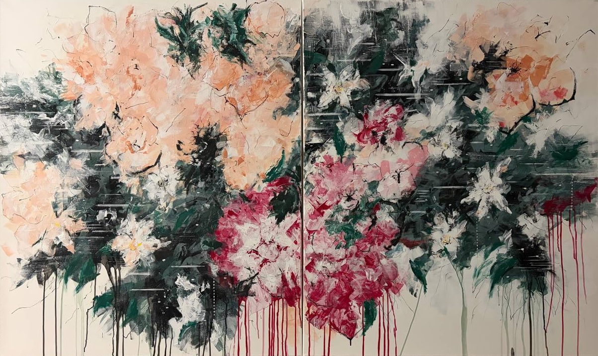 Dialogue floral, an expressive floral abstract painting by Marius L. Jensen